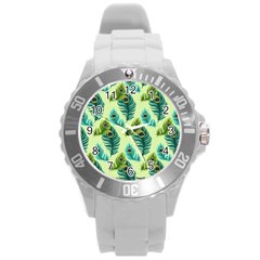 Peacock Feather Pattern Round Plastic Sport Watch (l) by Vaneshart