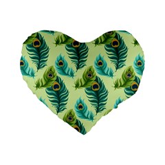 Peacock Feather Pattern Standard 16  Premium Heart Shape Cushions by Vaneshart