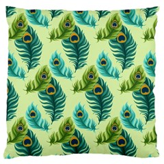 Peacock Feather Pattern Large Flano Cushion Case (one Side) by Vaneshart