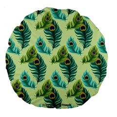 Peacock Feather Pattern Large 18  Premium Flano Round Cushions by Vaneshart