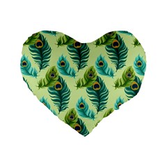 Peacock Feather Pattern Standard 16  Premium Flano Heart Shape Cushions by Vaneshart