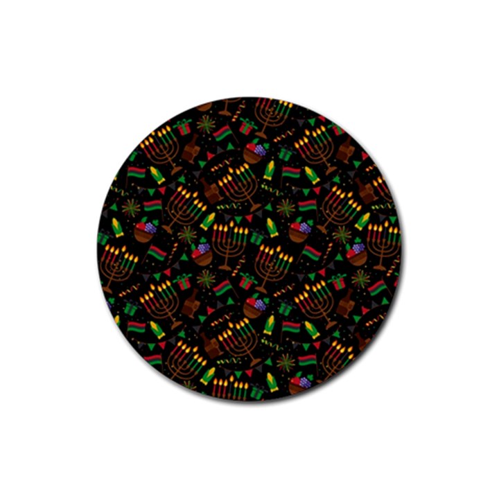 Seamless Pattern Kwanzaa With Traditional Colored Candles Rubber Coaster (Round) 