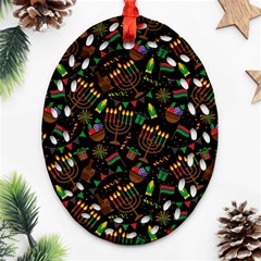 Seamless Pattern Kwanzaa With Traditional Colored Candles Oval Filigree Ornament (two Sides) by Vaneshart