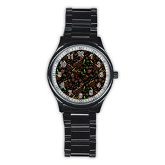 Seamless Pattern Kwanzaa With Traditional Colored Candles Stainless Steel Round Watch by Vaneshart