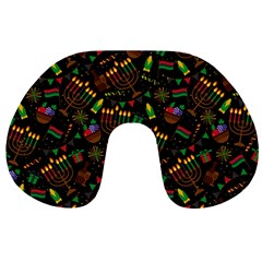 Seamless Pattern Kwanzaa With Traditional Colored Candles Travel Neck Pillow by Vaneshart