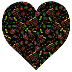 Seamless Pattern Kwanzaa With Traditional Colored Candles Wooden Puzzle Heart