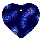 Seamless Pattern With Colorful Peacock Feathers Dark Blue Background Ornament (Heart) Front