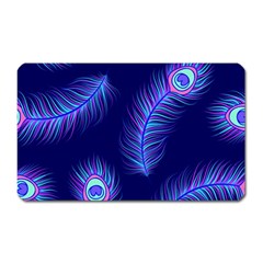 Seamless Pattern With Colorful Peacock Feathers Dark Blue Background Magnet (rectangular) by Vaneshart