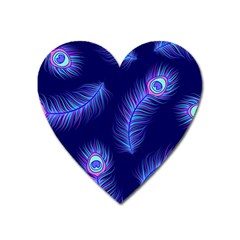 Seamless Pattern With Colorful Peacock Feathers Dark Blue Background Heart Magnet by Vaneshart