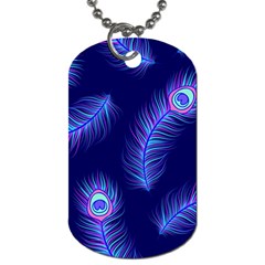 Seamless Pattern With Colorful Peacock Feathers Dark Blue Background Dog Tag (two Sides) by Vaneshart