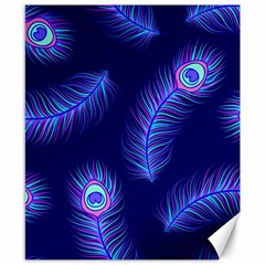 Seamless Pattern With Colorful Peacock Feathers Dark Blue Background Canvas 8  X 10  by Vaneshart