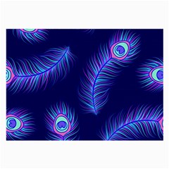 Seamless Pattern With Colorful Peacock Feathers Dark Blue Background Large Glasses Cloth by Vaneshart