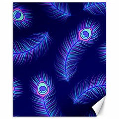 Seamless Pattern With Colorful Peacock Feathers Dark Blue Background Canvas 11  X 14 