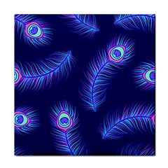 Seamless Pattern With Colorful Peacock Feathers Dark Blue Background Face Towel by Vaneshart