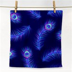 Seamless Pattern With Colorful Peacock Feathers Dark Blue Background Face Towel Front