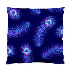 Seamless Pattern With Colorful Peacock Feathers Dark Blue Background Standard Cushion Case (one Side)