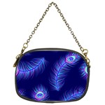 Seamless Pattern With Colorful Peacock Feathers Dark Blue Background Chain Purse (Two Sides) Front