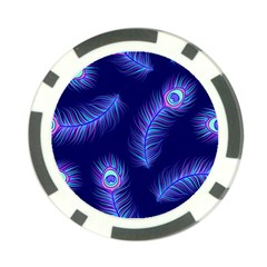 Seamless Pattern With Colorful Peacock Feathers Dark Blue Background Poker Chip Card Guard (10 Pack) by Vaneshart