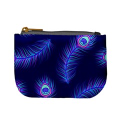 Seamless Pattern With Colorful Peacock Feathers Dark Blue Background Mini Coin Purse by Vaneshart