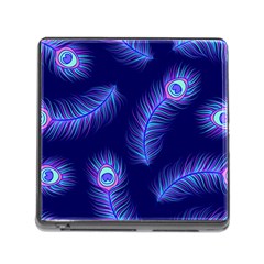 Seamless Pattern With Colorful Peacock Feathers Dark Blue Background Memory Card Reader (square 5 Slot) by Vaneshart