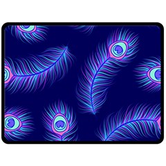 Seamless Pattern With Colorful Peacock Feathers Dark Blue Background Fleece Blanket (large)  by Vaneshart