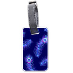 Seamless Pattern With Colorful Peacock Feathers Dark Blue Background Luggage Tag (one Side) by Vaneshart