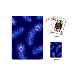 Seamless Pattern With Colorful Peacock Feathers Dark Blue Background Playing Cards Single Design (mini) by Vaneshart