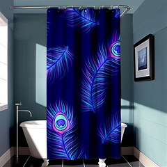 Seamless Pattern With Colorful Peacock Feathers Dark Blue Background Shower Curtain 36  X 72  (stall)  by Vaneshart