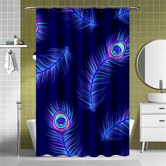 Seamless Pattern With Colorful Peacock Feathers Dark Blue Background Shower Curtain 48  X 72  (small)  by Vaneshart