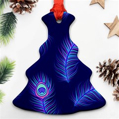 Seamless Pattern With Colorful Peacock Feathers Dark Blue Background Ornament (christmas Tree)  by Vaneshart