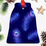 Seamless Pattern With Colorful Peacock Feathers Dark Blue Background Bell Ornament (Two Sides) Front