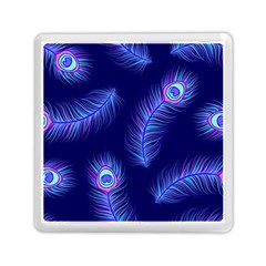 Seamless Pattern With Colorful Peacock Feathers Dark Blue Background Memory Card Reader (square) by Vaneshart