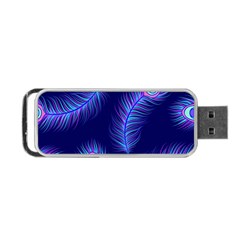 Seamless Pattern With Colorful Peacock Feathers Dark Blue Background Portable Usb Flash (two Sides) by Vaneshart