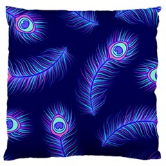 Seamless Pattern With Colorful Peacock Feathers Dark Blue Background Standard Flano Cushion Case (one Side) by Vaneshart