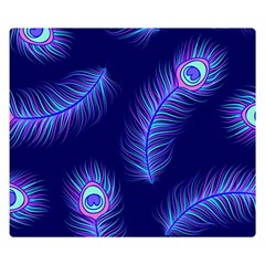 Seamless Pattern With Colorful Peacock Feathers Dark Blue Background Double Sided Flano Blanket (small)  by Vaneshart