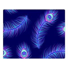 Seamless Pattern With Colorful Peacock Feathers Dark Blue Background Double Sided Flano Blanket (large)  by Vaneshart