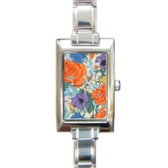 Vintage Floral Vector Seamless Pattern With Roses Rectangle Italian Charm Watch by Vaneshart