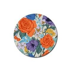 Vintage Floral Vector Seamless Pattern With Roses Rubber Coaster (round) 