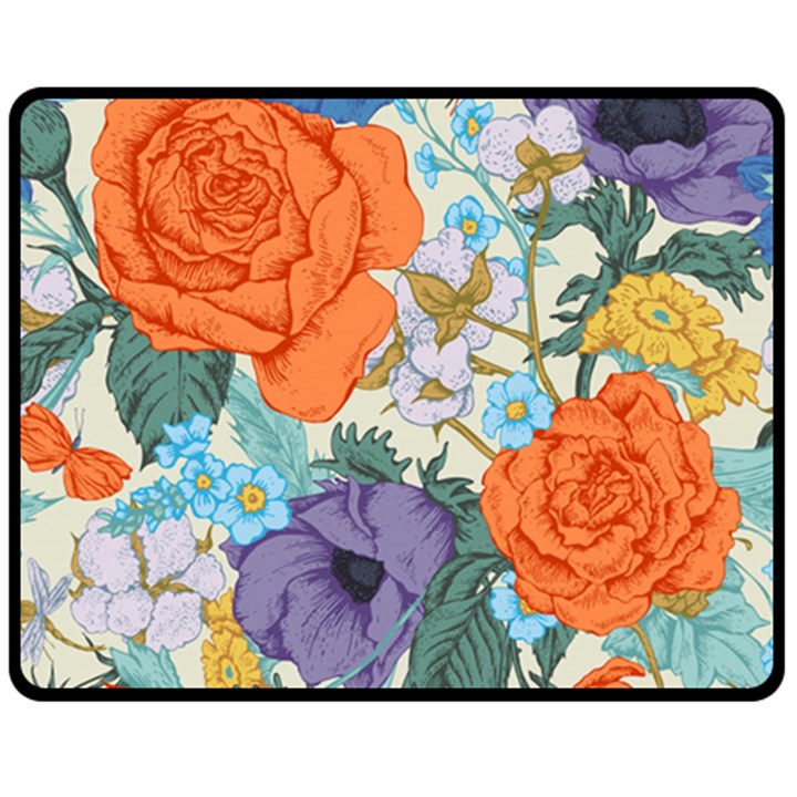 Vintage Floral Vector Seamless Pattern With Roses Fleece Blanket (Medium) 