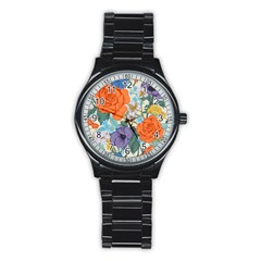 Vintage Floral Vector Seamless Pattern With Roses Stainless Steel Round Watch by Vaneshart