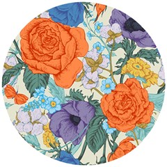 Vintage Floral Vector Seamless Pattern With Roses Wooden Puzzle Round by Vaneshart