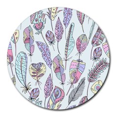 Vector Illustration Seamless Multicolored Pattern Feathers Birds Round Mousepads by Vaneshart