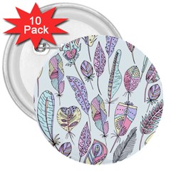 Vector Illustration Seamless Multicolored Pattern Feathers Birds 3  Buttons (10 Pack)  by Vaneshart