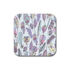 Vector Illustration Seamless Multicolored Pattern Feathers Birds Rubber Coaster (square)  by Vaneshart