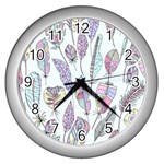 Vector Illustration Seamless Multicolored Pattern Feathers Birds Wall Clock (Silver) Front