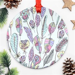 Vector Illustration Seamless Multicolored Pattern Feathers Birds Round Ornament (two Sides) by Vaneshart