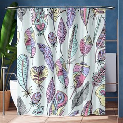 Vector Illustration Seamless Multicolored Pattern Feathers Birds Shower Curtain 60  X 72  (medium)  by Vaneshart