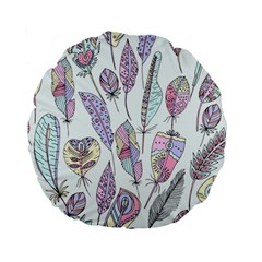 Vector Illustration Seamless Multicolored Pattern Feathers Birds Standard 15  Premium Round Cushions by Vaneshart