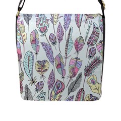 Vector Illustration Seamless Multicolored Pattern Feathers Birds Flap Closure Messenger Bag (l) by Vaneshart