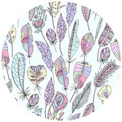 Vector Illustration Seamless Multicolored Pattern Feathers Birds Wooden Puzzle Round by Vaneshart